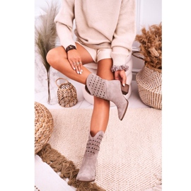 Nicole Botas Vaqueras De Mujer Con Tacón Ante Cappuccino Emily beige 2