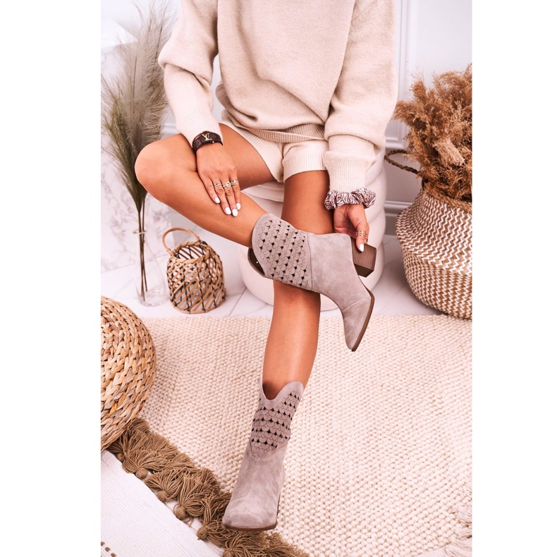 Nicole Botas Vaqueras De Mujer Con Tacón Ante Cappuccino Emily beige 2