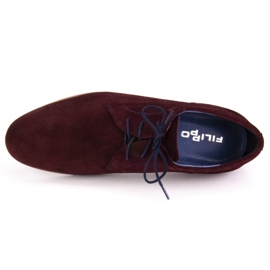 Zapatos Filippo 731 Bordo terciopelo con perforación rojo 5