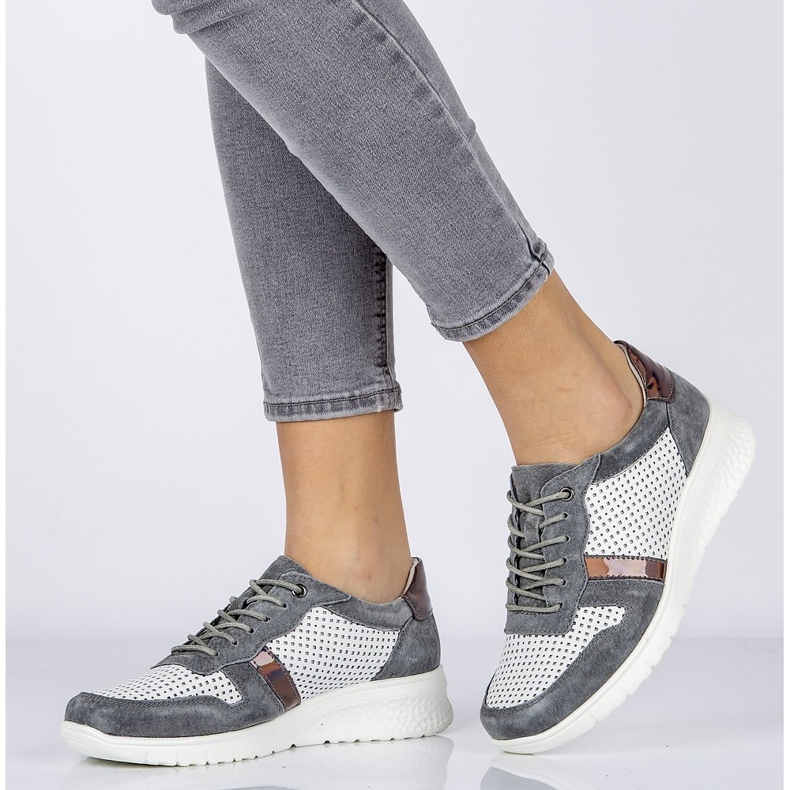 Zapatos de cuero Filippo DP1389 / 20 Wh Gr Gris blanco amarillo 1