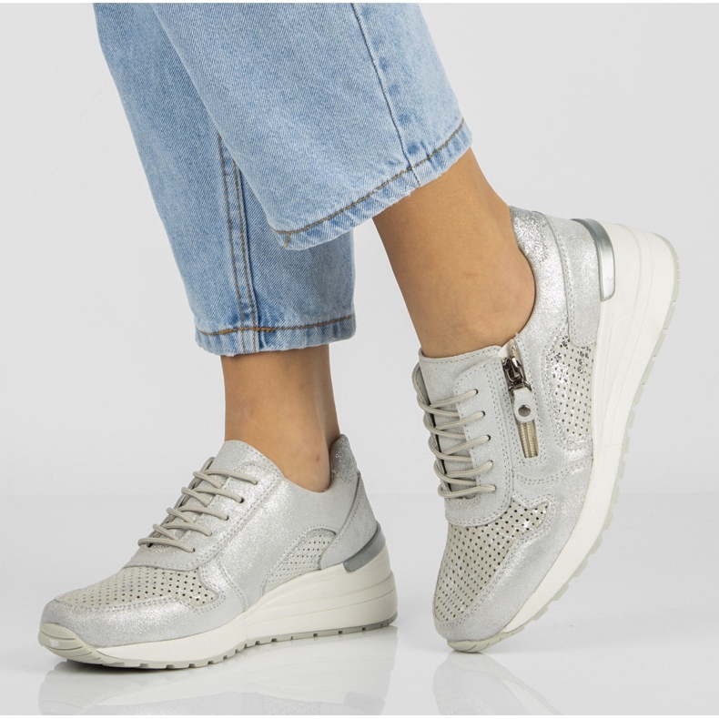 Zapatillas de cuero Filippo DP1423 / 20 Si plata azul marino 1