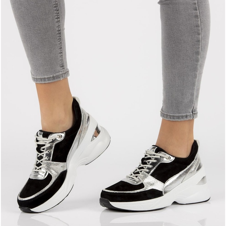 Zapatillas de cuero Filippo DP2056 / 21 Bk Si negro plata 1