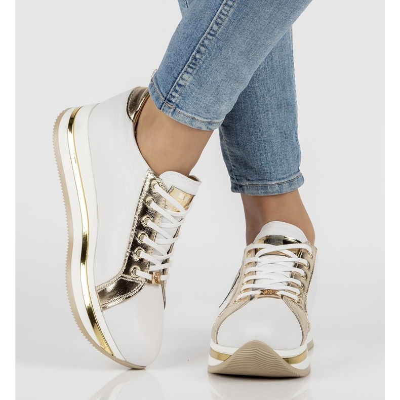 Deportivas de piel Filippo 096 blanco y dorado 1