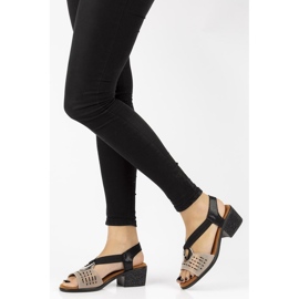 Sandalias de piel Filippo DS2308/21 Bk Go negro y dorado 2