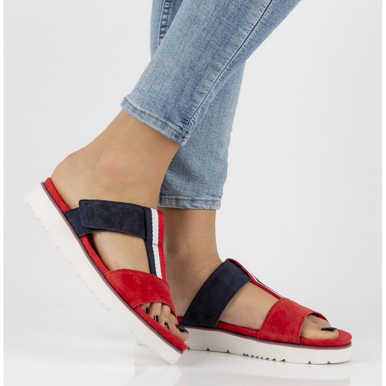 Babuchas de piel Filippo DK2170/21 Rd Nv rojo azul marino 1