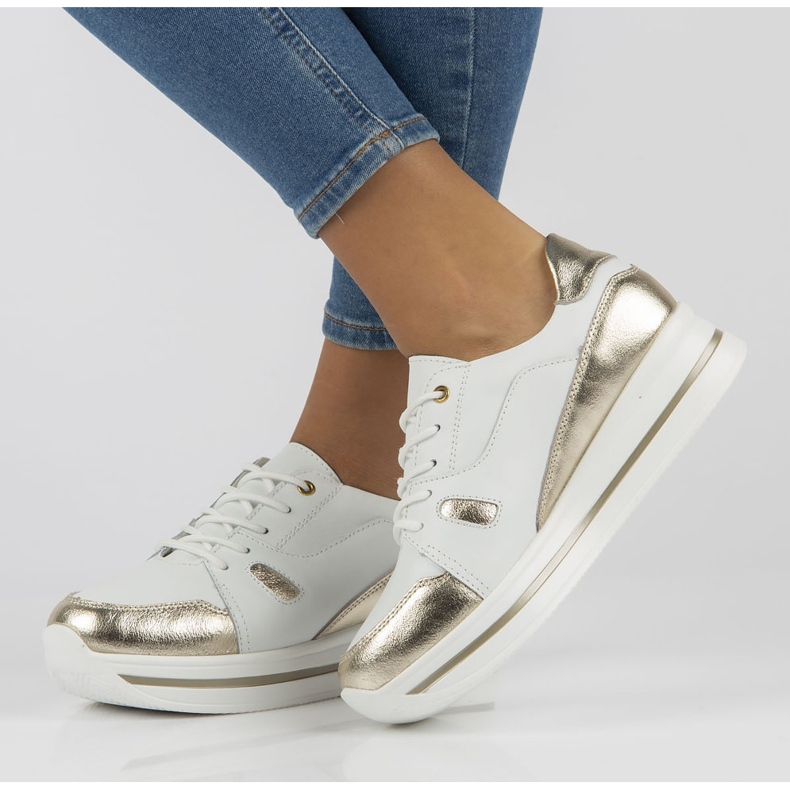 Zapatillas de cuero Filippo DP3407 / 21 Wh blanco dorado 1