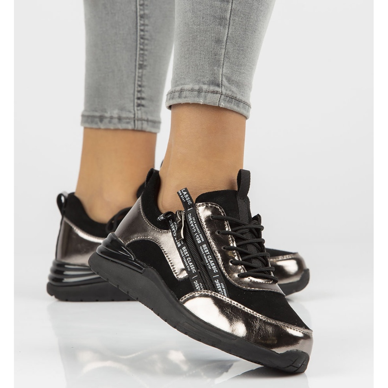 Zapatillas de cuero Filippo DP3149 / 21 Bk Gn níquel oscuro negro plata 1