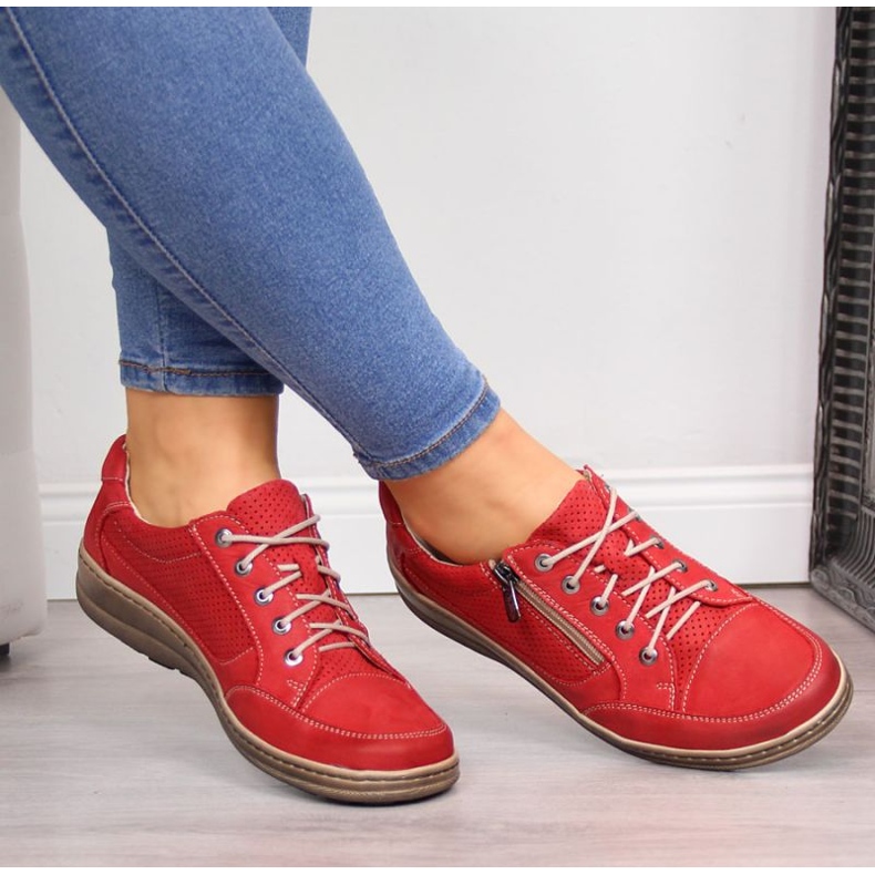 Zapatos de piel con cremallera Helios W H357A rojo 2