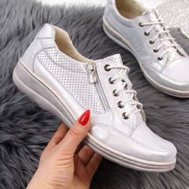 Zapatos de piel con cremallera, plata Helios W H357C 1