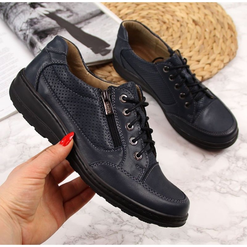 Zapatos de piel con cremallera Helios W H357D azul marino 1