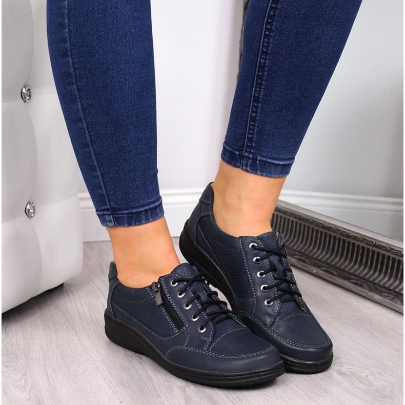 Zapatos de piel con cremallera Helios W H357D azul marino 2