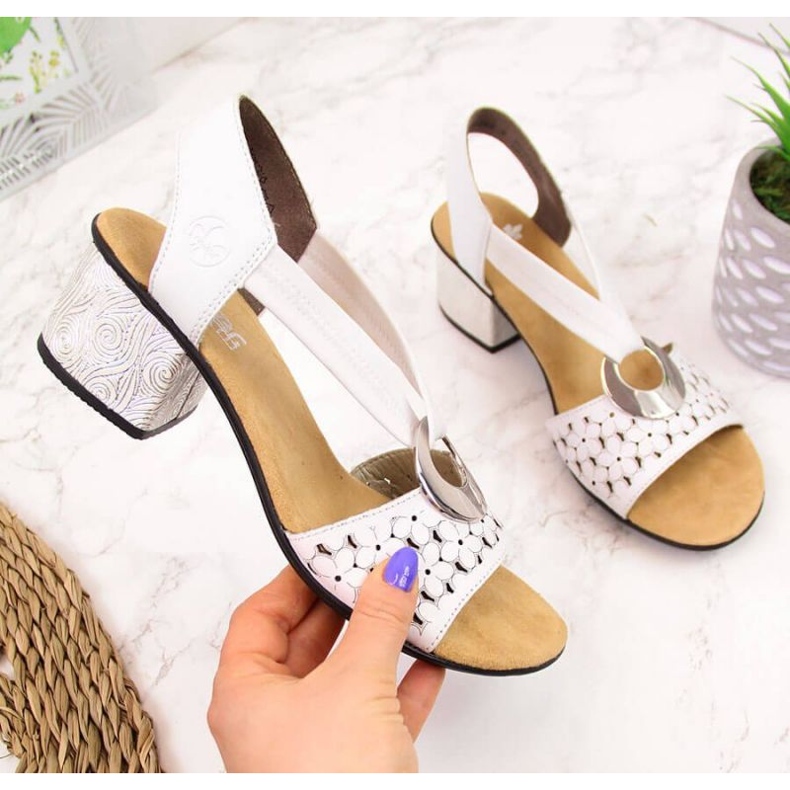 Sandalias de piel con goma Rieker W RKR433 blanco 1