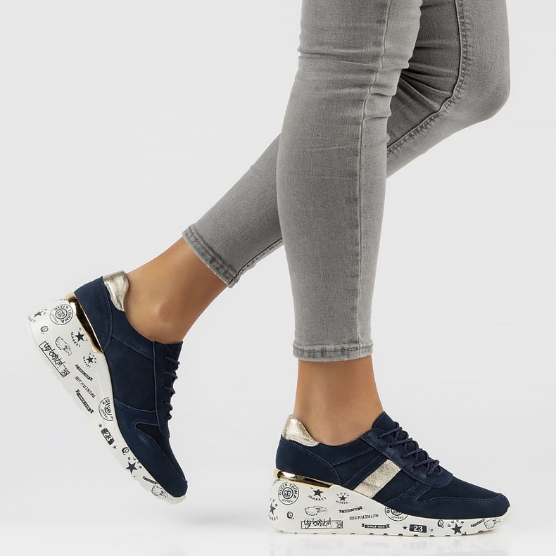 Zapatillas de cuero Filippo DP3550 / 22 Nv azul marino dorado 2