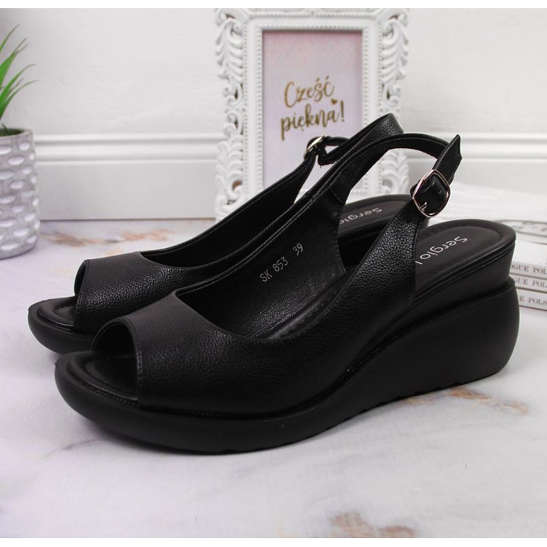 Negro Sandalias cuña Sergio Leone W SK368A 2