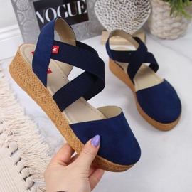 Sandalias con cuña Big Star W JJ276037 azul marino 1