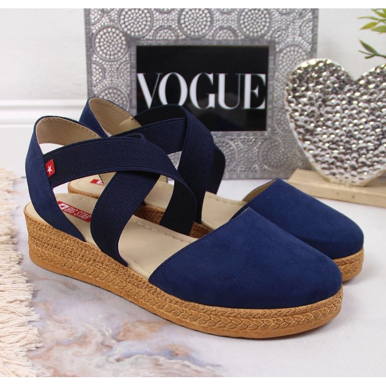 Sandalias con cuña Big Star W JJ276037 azul marino 2