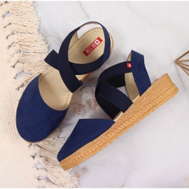 Sandalias con cuña Big Star W JJ276037 azul marino 3