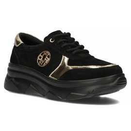 Zapatillas de cuero Filippo DP2138 / 22 Bk Go negro dorado 2