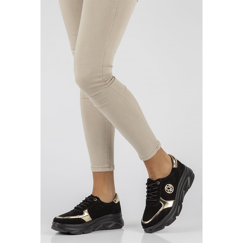 Zapatillas de cuero Filippo DP2138 / 22 Bk Go negro dorado 1