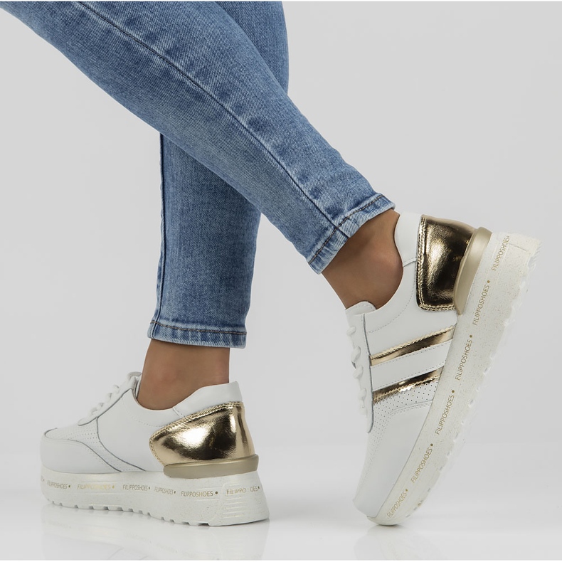 Zapatillas de cuero Filippo DP3689 / 22 Wh blanco dorado 1
