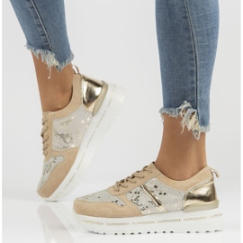 Zapatillas de cuero Filippo DP3691 / 22 Be Go beige dorado 3