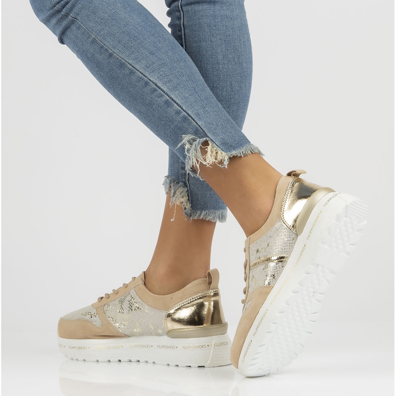 Zapatillas de cuero Filippo DP3691 / 22 Be Go beige dorado 2