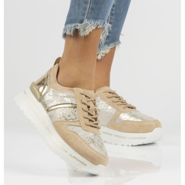 Zapatillas de cuero Filippo DP3691 / 22 Be Go beige dorado 7