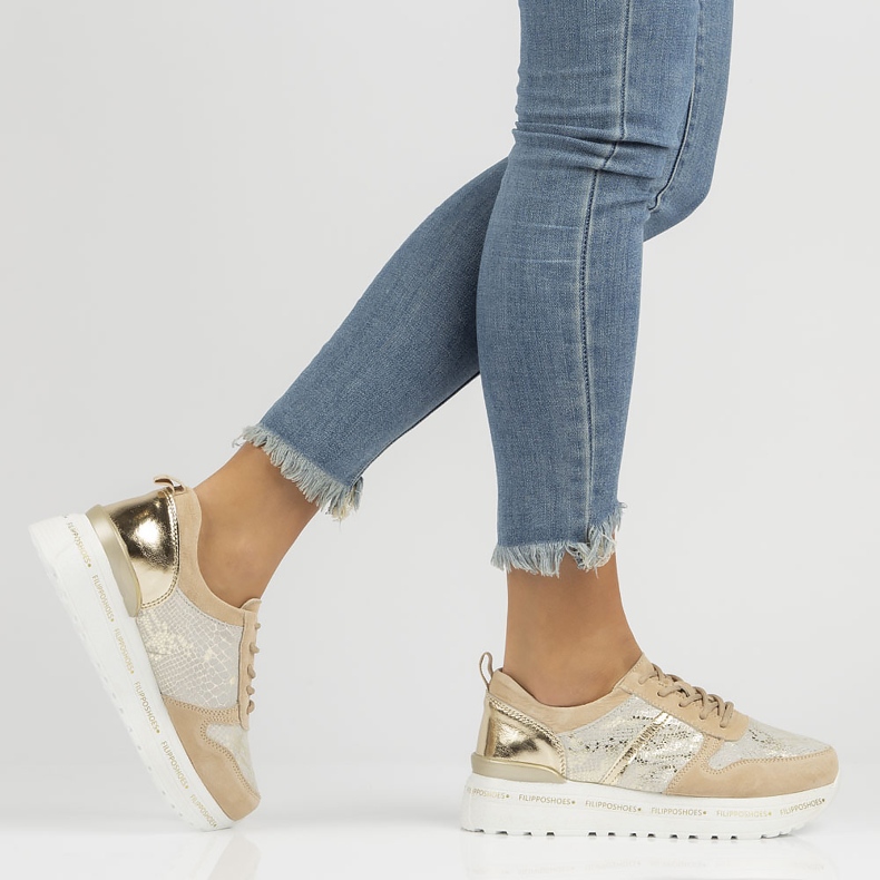 Zapatillas de cuero Filippo DP3691 / 22 Be Go beige dorado 1