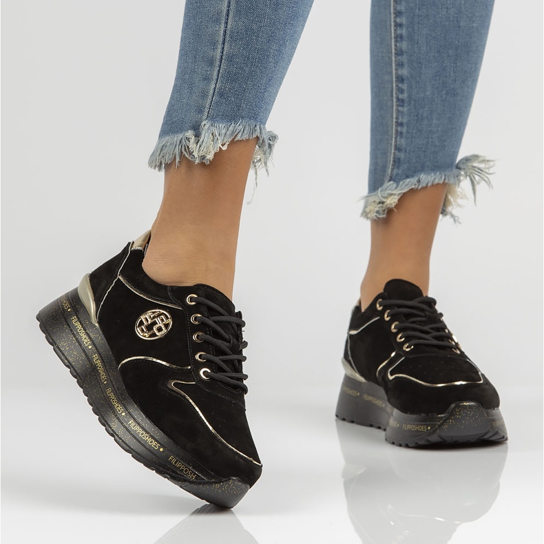 Zapatillas de cuero Filippo DP3558 / 22 Bk negro dorado 1