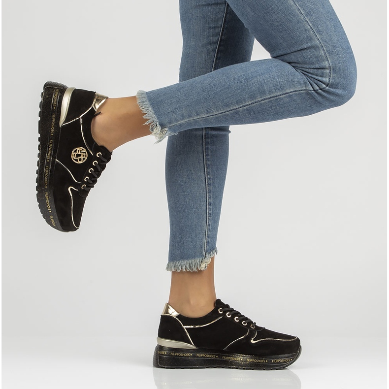 Zapatillas de cuero Filippo DP3558 / 22 Bk negro dorado 2