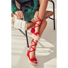 FW1 Sandalias ligeras atadas en una cuña Marriett roja rojo 7
