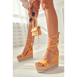 FW1 Sandalias Ligeras Atadas Con Cuña Amarillo Marriett 11