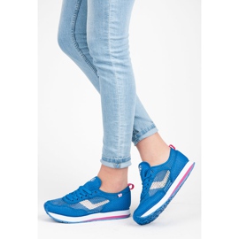 Kylie Zapatos deportivos de malla blanco azul rosado 1