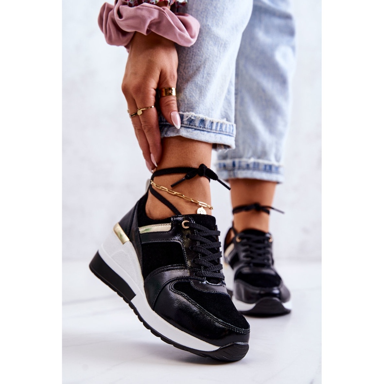 S.Barski Zapatos deportivos de cuero Rayana en blanco y negro en una cuña 1