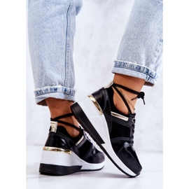 S.Barski Zapatos deportivos de cuero Rayana en blanco y negro en una cuña 5