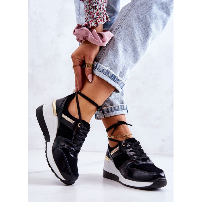 S.Barski Zapatos deportivos de cuero Rayana en blanco y negro en una cuña 2