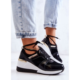 S.Barski Zapatos deportivos de cuero Rayana en blanco y negro en una cuña 3