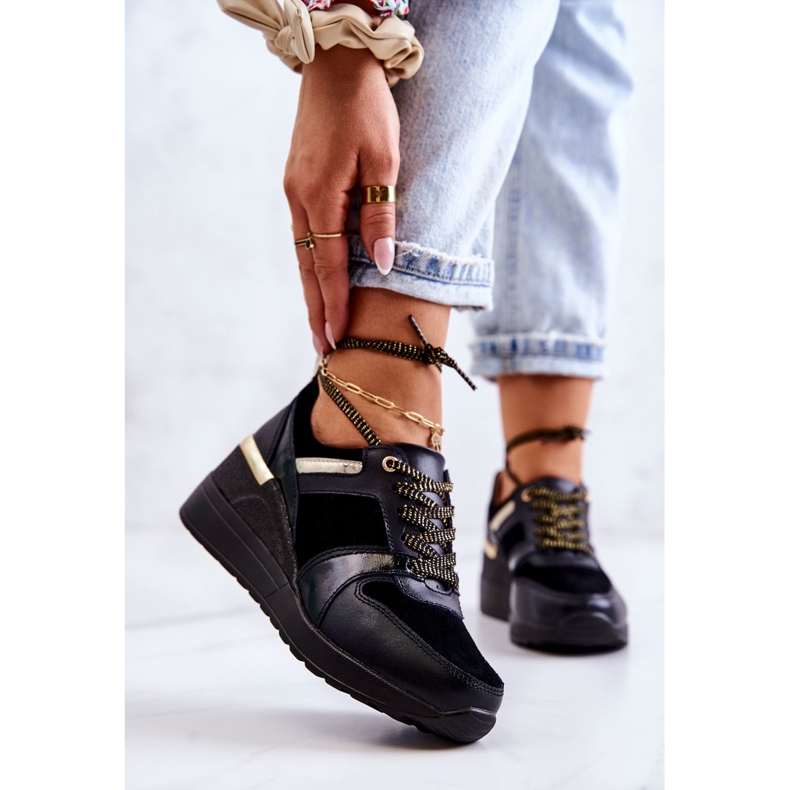 S.Barski Deportivas De Piel Rayana Negra Con Cuña negro 1