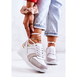 S.Barski Deportivas de piel con cuña blanca y gris Rayana blanco 2