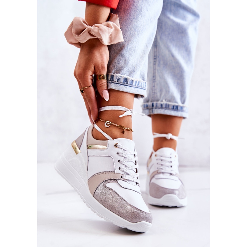 S.Barski Deportivas de piel con cuña blanca y gris Rayana blanco 2