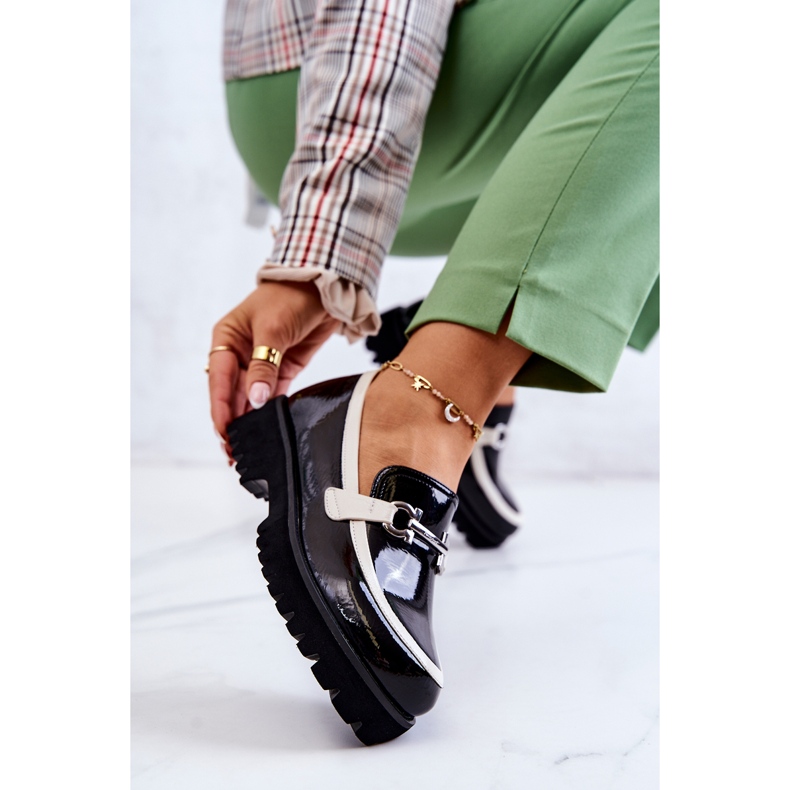 S.Barski Mocasines Mujer Lacados Blanco y Negro Cassida 1