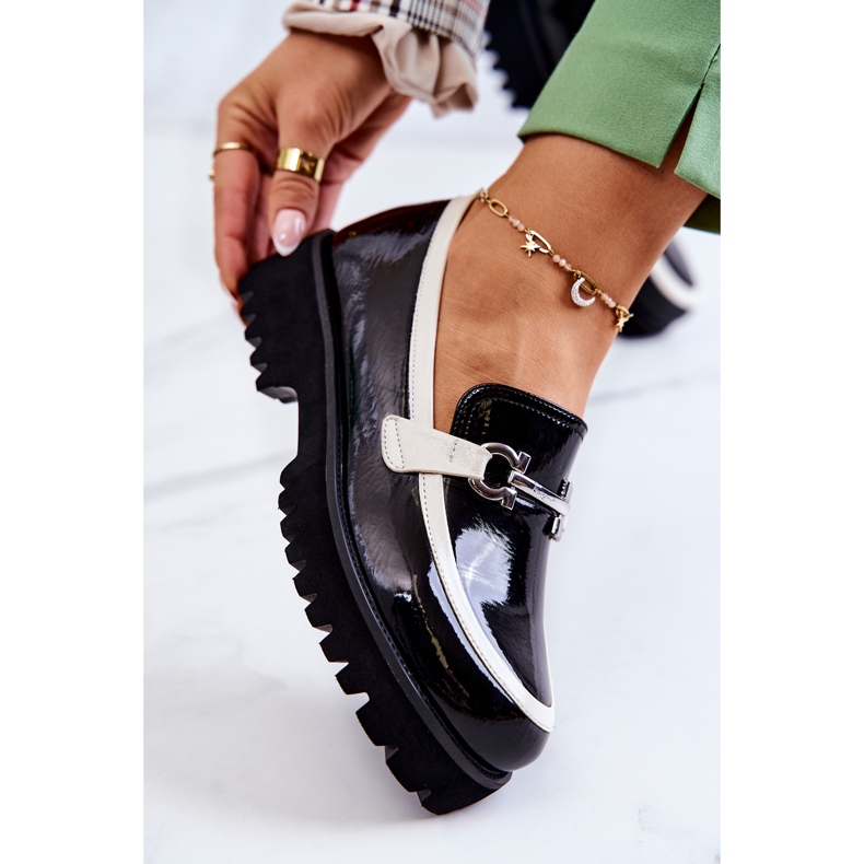 S.Barski Mocasines Mujer Lacados Blanco y Negro Cassida 2