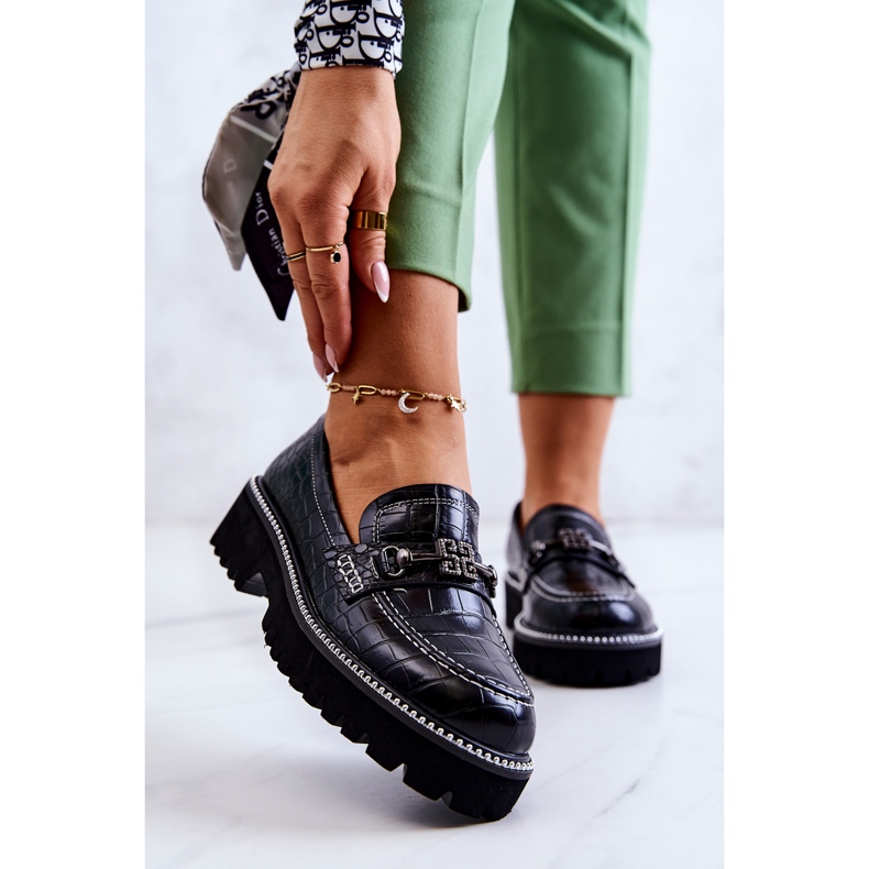 S.Barski Zapatos De Serpiente De Piel Con Adorno Adison Negro 2