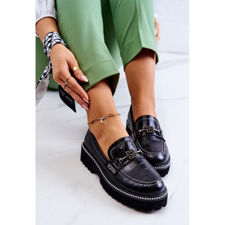 S.Barski Zapatos De Serpiente De Piel Con Adorno Adison Negro 1