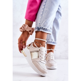 S.Barski Deportivas Mujer Piel Con Cuña Beige y Blanco Larson dorado 1