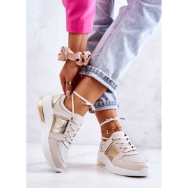 S.Barski Deportivas Mujer Piel Con Cuña Beige y Blanco Larson dorado 2