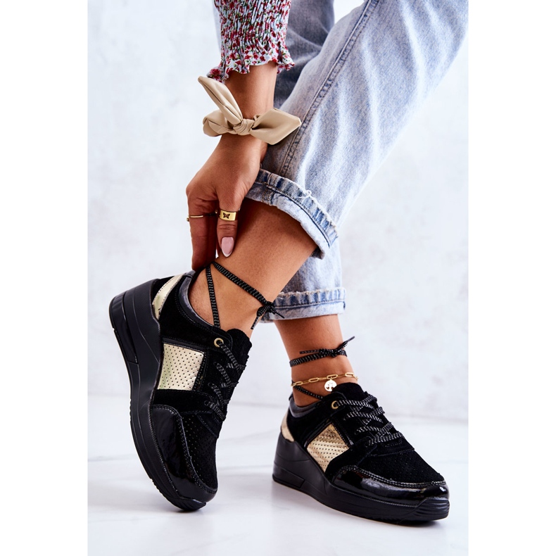 S.Barski Deportivas Mujer Ante Con Cuña Negras Larson negro 2