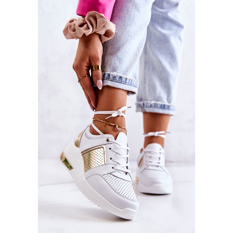 S.Barski Deportivas Mujer Piel Con Cuña Blanco Larson dorado 1 S.Barski Deportivas Mujer Piel Con Cuña Blanco Larson dorado 1