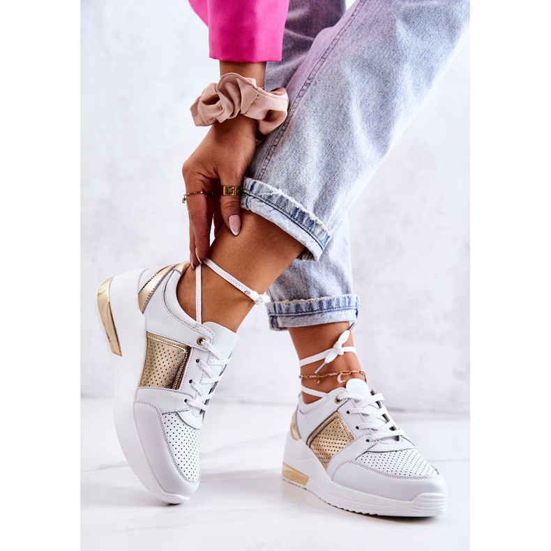 S.Barski Deportivas Mujer Piel Con Cuña Blanco Larson dorado 2 S.Barski Deportivas Mujer Piel Con Cuña Blanco Larson dorado 2