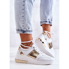 S.Barski Deportivas Mujer Piel Con Cuña Blanco Larson dorado 3